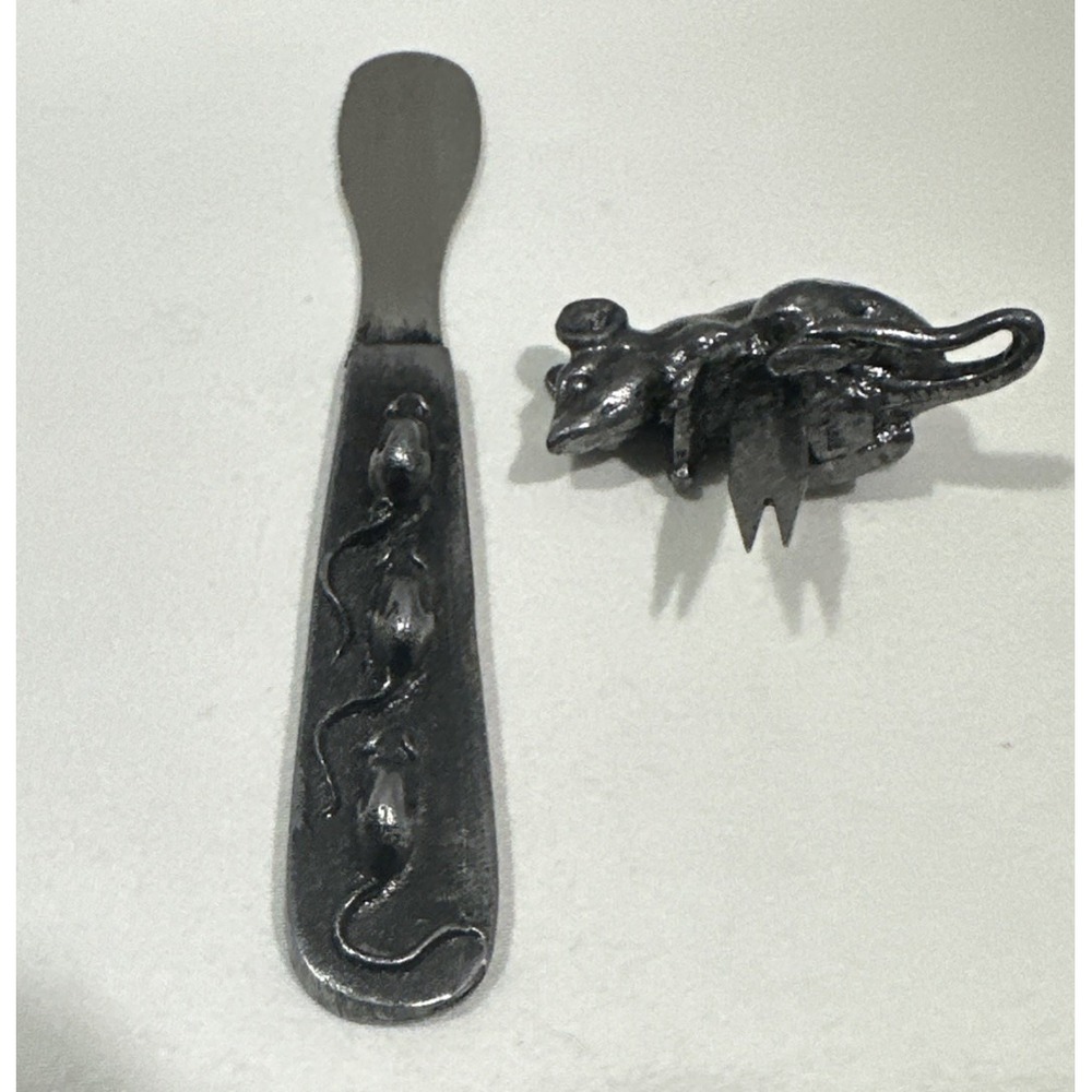 Vintage 1977 Designs by Metzke, INC Pewter 3‎ Blind Mice  2 PC. Cheese Set MCM